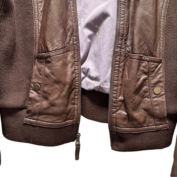 Anthropologie Idra Brown Bomber Leather Jacket Floral Lining Large - Picture 5 of 16